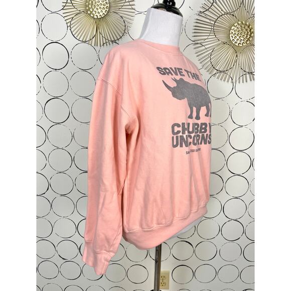 Vintage San Diego Zoo Safari Park Pullover Sweatshirt Size S Pink Rhinoceros - Picture 2 of 12